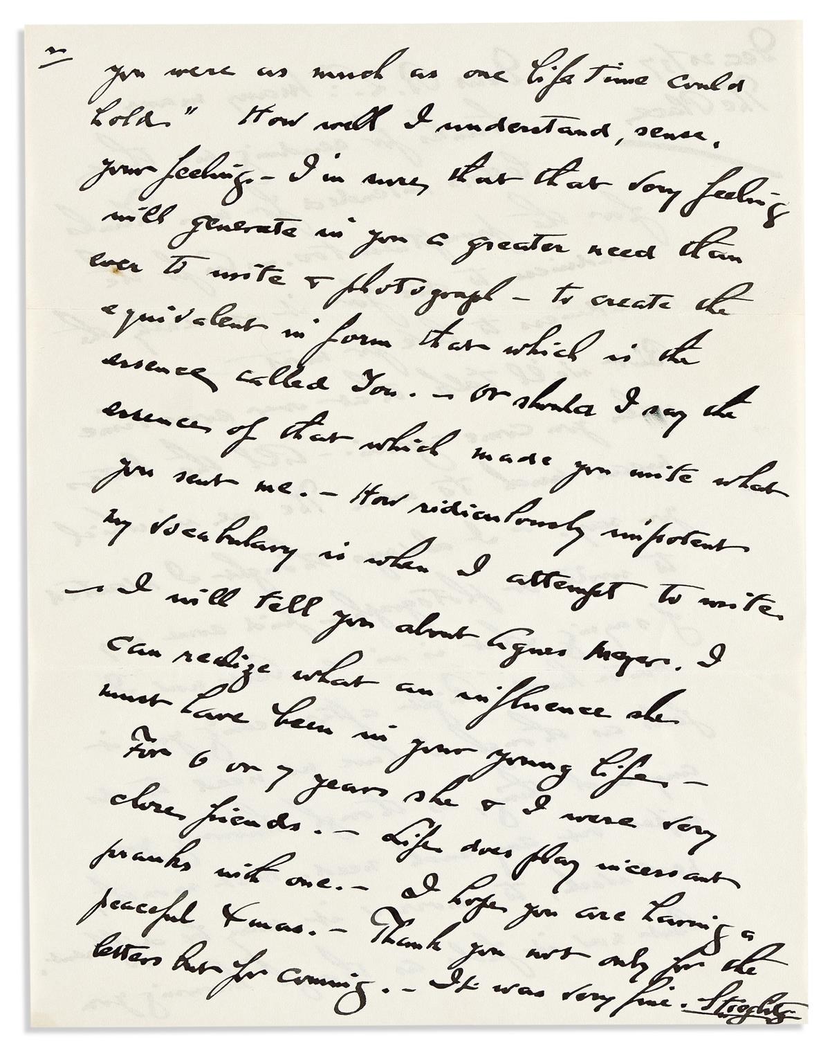 STIEGLITZ, ALFRED. Autograph Letter Signed, Stieglitz, to the wife of Horace Rand Lamb (Dear B[eatrice] L[amb],